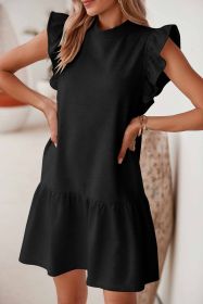 Black Solid Color Ruffle Hem Mini Sweatshirt Dress (size: (US 8-10)M)