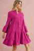 Rose Crinkled Tiered Split Neck Shirt Dress