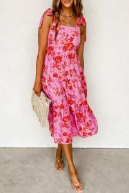 Pink Tie Shoulder Straps Tiered Floral Dress (size: (US 8-10)M)