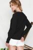 Black Solid Color Waffle Knit Long Sleeve Henley Shirt