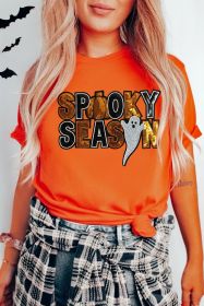 Orange SPOOKY SEASON Sequin Ghost Graphic Tee (size: (US24-26)3XL)