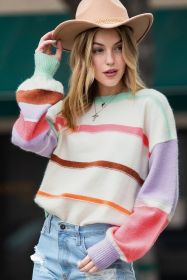 Multicolor Striped Print Drop Shoulder Pullover Crew Neck Sweater (size: (US24-26)3XL)