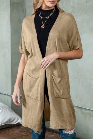 Khaki Dolman Half Sleeve Pocketed Long Cardigan (size: (US 12-14)L)