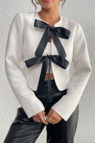 White Bow Front Slim Cropped Blazer (size: (US 20-22)2XL)