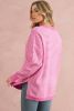 Pink Striped Scallop V Neck Split Knitted Sweater