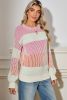 Pink Colorblock Lantern Sleeve Rib Knitted Sweater
