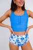 Blue Sexy Square Neck Sleeveless Floral Print Tankini Swimsuit