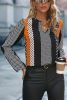 Orange Polka Dot Print Colorblock Notched Neck Top
