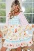Pink Boho Floral and Plaid Patchwork Ricrac Lantern Sleeve Dress