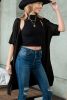 Black Dolman Half Sleeve Pocketed Long Cardigan