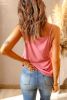 Pink Lace Trim V Neck Spaghetti Strap Cami Top