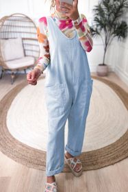 Beau Blue Adjustable Strap V Neck Pocketed Denim Overalls (size: (US 8-10)M)