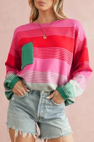 Rose Striped Patch Pocket Drop Shoulder Knit Sweater (size: (US 12-14)L)