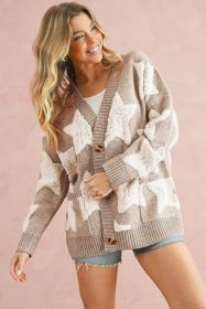 Khaki Star Pattern Pockets Button Front Cardigan (size: (US 12-14)L)