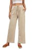 Khaki Drawstring Waist Crinkled Wide Leg Pants