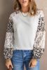 Blank Sweatshirt - Ivory Cheetah Print Lantern Sleeve Crew Neck Raglan Shirt Customized