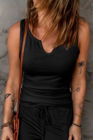 Black Slim Fit Sleeveless Stretchy Ribbed Tank Top (size: (US 4-6)S)