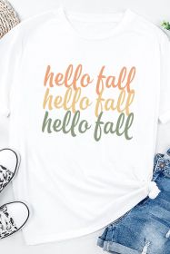 White Hello Fall Letter Print Casual Graphic Tee (size: (US 4-6)S)