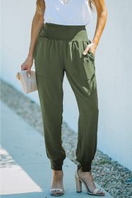 Green Casual Pocketed Elastic Waist Joggers (size: (US 16-18)XL)