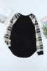 Blank Sweatshirt - Monochrome Plaid Long Sleeves Black Pullover Top Customized