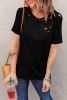 Blank T Shirt - Black Casual Holes Crew Neck Cotton Mixed T-shirt Customized