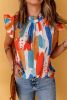 Multicolor Abstract Print Ruffled Sleeveless Blouse for Women