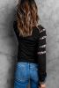 Blank Sweatshirt - Black Leopard Print Distressed Raglan Sleeve Sweatshirt Customized