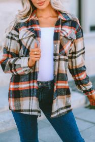 Khaki Plaid Print Casual Button Up Pocket Shacket (size: (US 8-10)M)