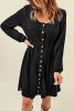 Black Button Front Scoop Neck Long Sleeve Pocket Dress