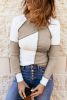 White Color Block Exposed Seam Ribbed Long Sleeve Top