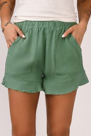 Green Casual High Waist Pocketed Ruffle Shorts (size: (US 26-28)4XL)