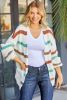 Beige Stripe Pocket Drop Shoulder Cable Knit Cardigan