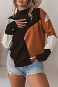 Orange Color Block Mock Neck Drop Shoulder Knit Sweater (size: (US 16-18)XL)