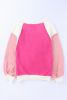 Rosy Colorblock Patchwork Plush Pullover Sweatshirt