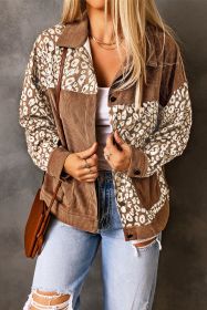 Brown Leopard Print Pocket Corduroy Jacket (size: (US 4-6)S)