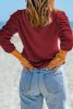 Red Solid Color Waffle Knit Drop Shoulder Long Sleeve Top