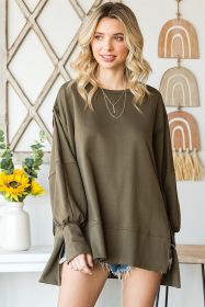 Green Slits Drop Shoulder Oversized Top (size: (US 4-6)S)