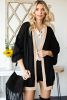 Black Bishop Sleeve Colorblock Open Front Cardigan Sweater