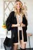 Black Bishop Sleeve Colorblock Open Front Cardigan Sweater