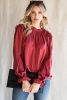 Red Solid Color Round Neck Pullover Long Sleeve Blouse