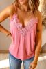 Pink Lace Trim V Neck Spaghetti Strap Cami Top