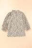 Khaki Leopard 3/4 Ruffle Sleeve Frill Neck Blouse
