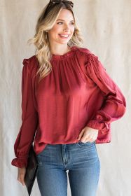 Red Solid Color Round Neck Pullover Long Sleeve Blouse (size: (US 4-6)S)