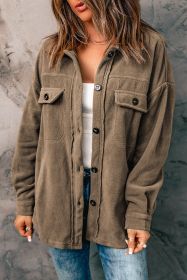 Green Plush Turn Down Collar Buttoned Shirt Shacket (size: (US 8-10)M)