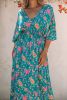 Floral Print Deep V Neck Flutter Sleeve Boho Maxi Dress