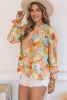 Multicolor Abstract Print Boho Ruffle Puff Sleeve Blouse