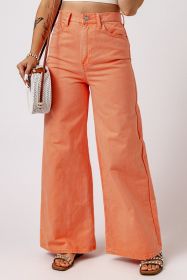 Orange Acid Wash Casual High Waist Wide Leg Jeans (size: 16)