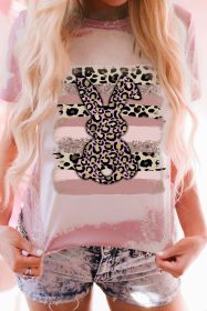 Pink Easter Rabbit Leopard Tie Dye Graphic T Shirt (size: (US 16-18)XL)
