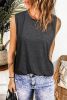 Blank Tank Top - Black Solid Color Crew Neck Loose Tank Top Customized