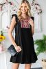 Black Pom Pom A Line Ruffled Sleeveless Short Dress